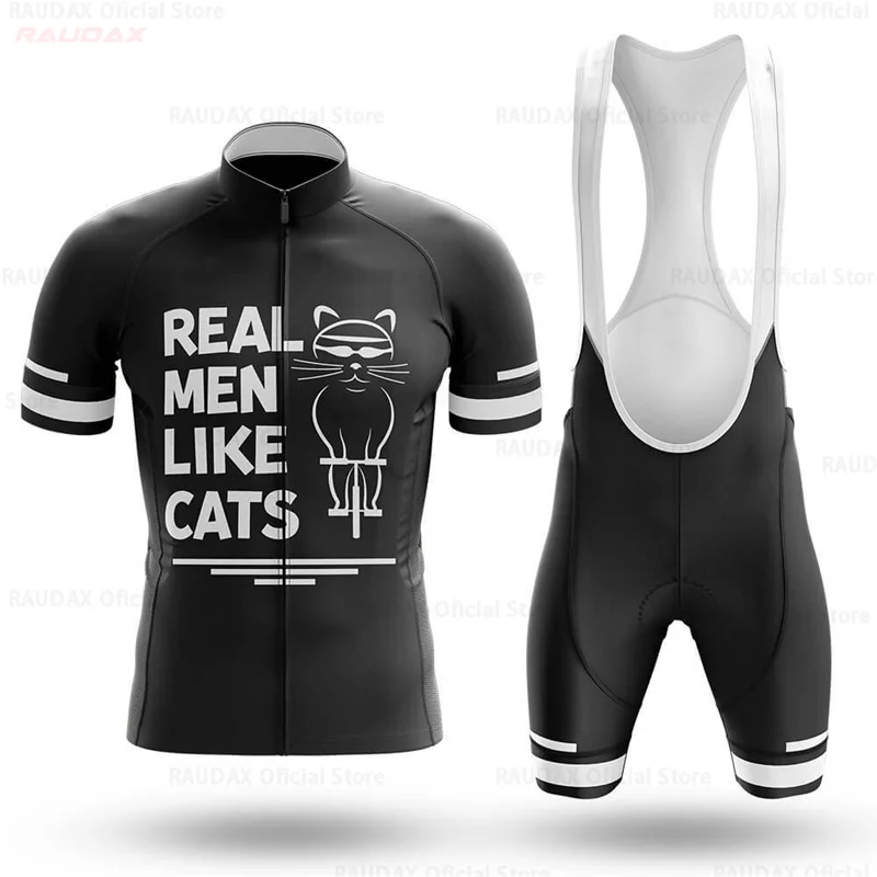 Men\'s Cycling Clothes Funny Cartoon Cat Summer Short Sleeves Cycling Jersey Set Breathable Quick Dry Sportswear Maillot Ciclismo