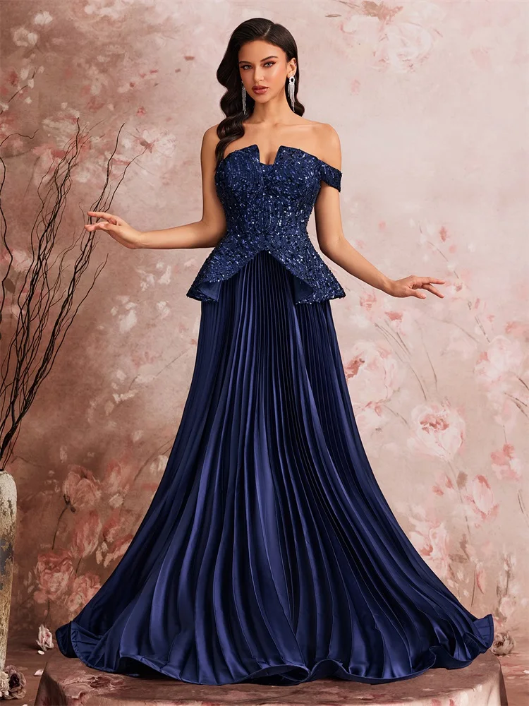 

BLUEPLUM Elegant Sequins Strapless Splicing Formal Evening Dresss Long Women Mermaid Prom Luxury Wedding Party Cocktail Gowns