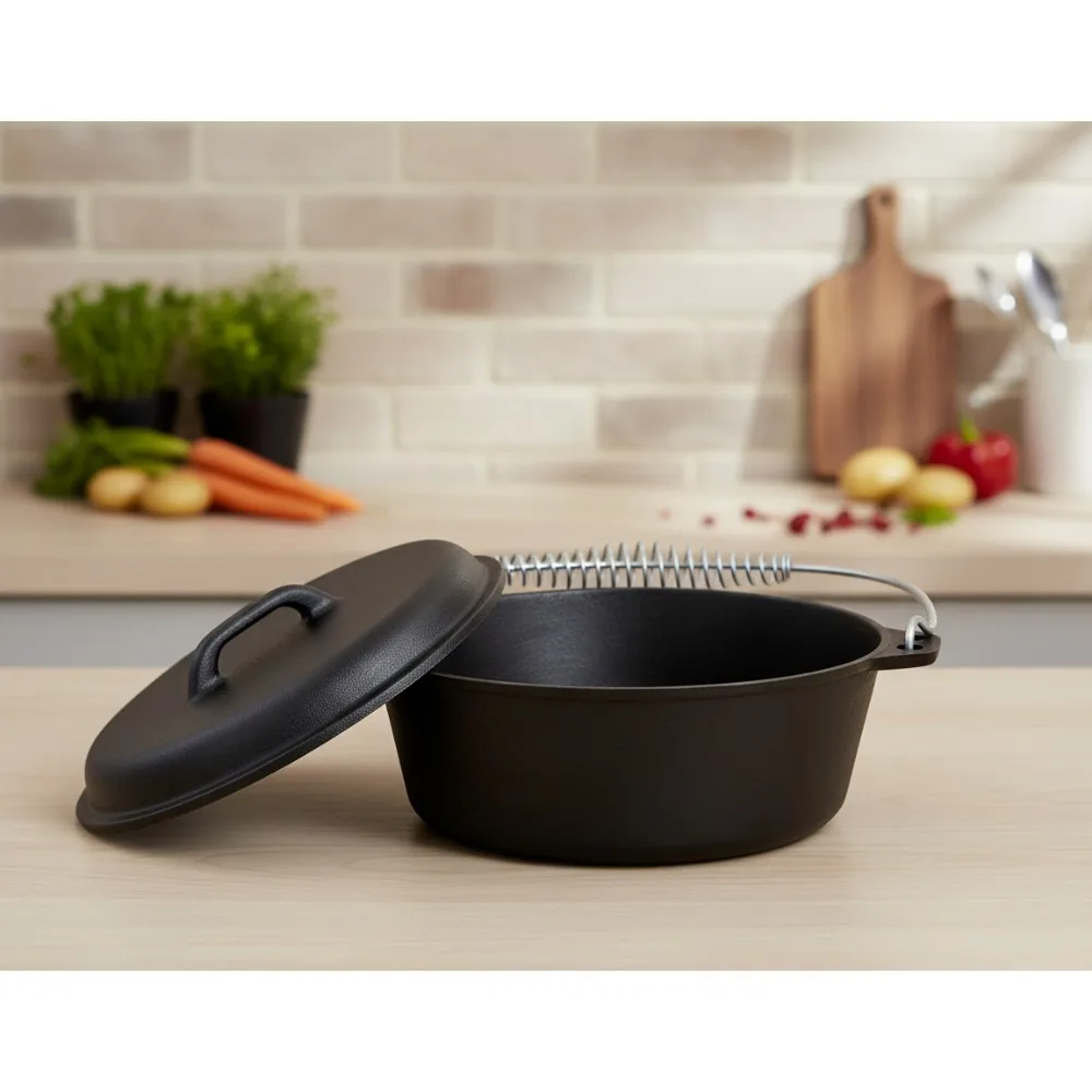 

Pre-seasoned 8-Quart Cast Iron Dutch Oven for Outdoor Cooking, Soups, Stews & Roasting