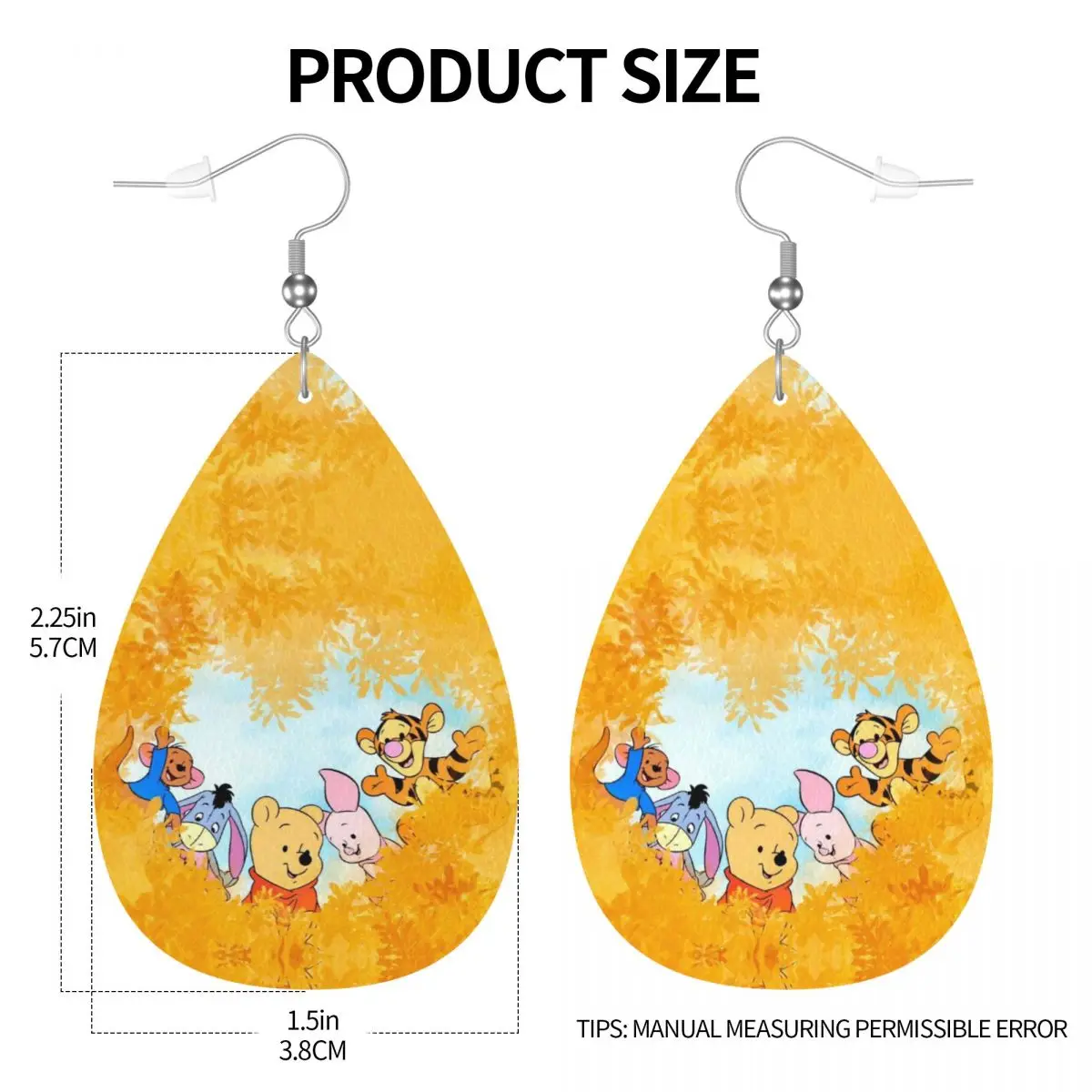 Custom Winnie The Pooh Dangle Drop Earrings Leather Earrings for Women Fashion For Valentine's Day view 4