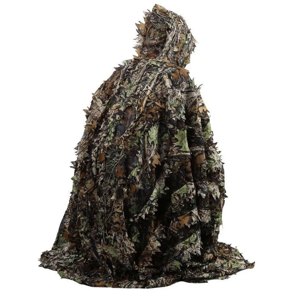 เหมือนจริง3D ใบ Camouflage Poncho Stealth ชุด Outdoor Woodland CS เกมเสื้อผ้าการล่าสัตว์ Birdwatching เสื้อผ้า