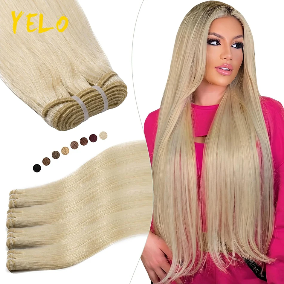 

Yelo Highlight Blonde Human Hair Weft Двойные пучки волос для шитья волос, плетение настоящих человеческих волос для салона