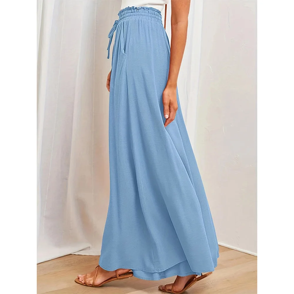 Casual wide leg popular loose fashionable pants High Waist Drawstring Elastic Straight pants women's full-length trousers