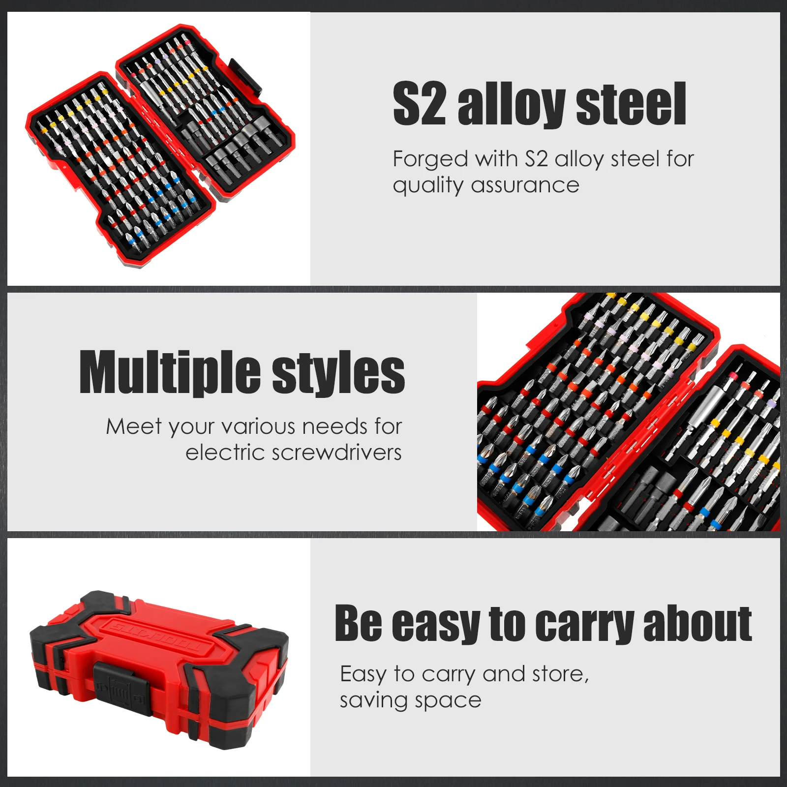 Imagem -02 - Conjunto de Bits de Chave de Fenda Colorido Bits de Segurança Conjunto de Chave de Fenda Elétrica com Case Portátil Aço Magnético Longo Broca Conjunto 83 Peças