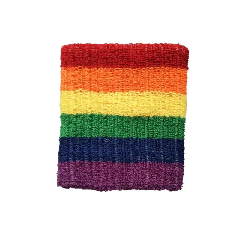 

Women Men Sports Wristbands Towel Sweatband Rainbow Colorful Stripes Breathable