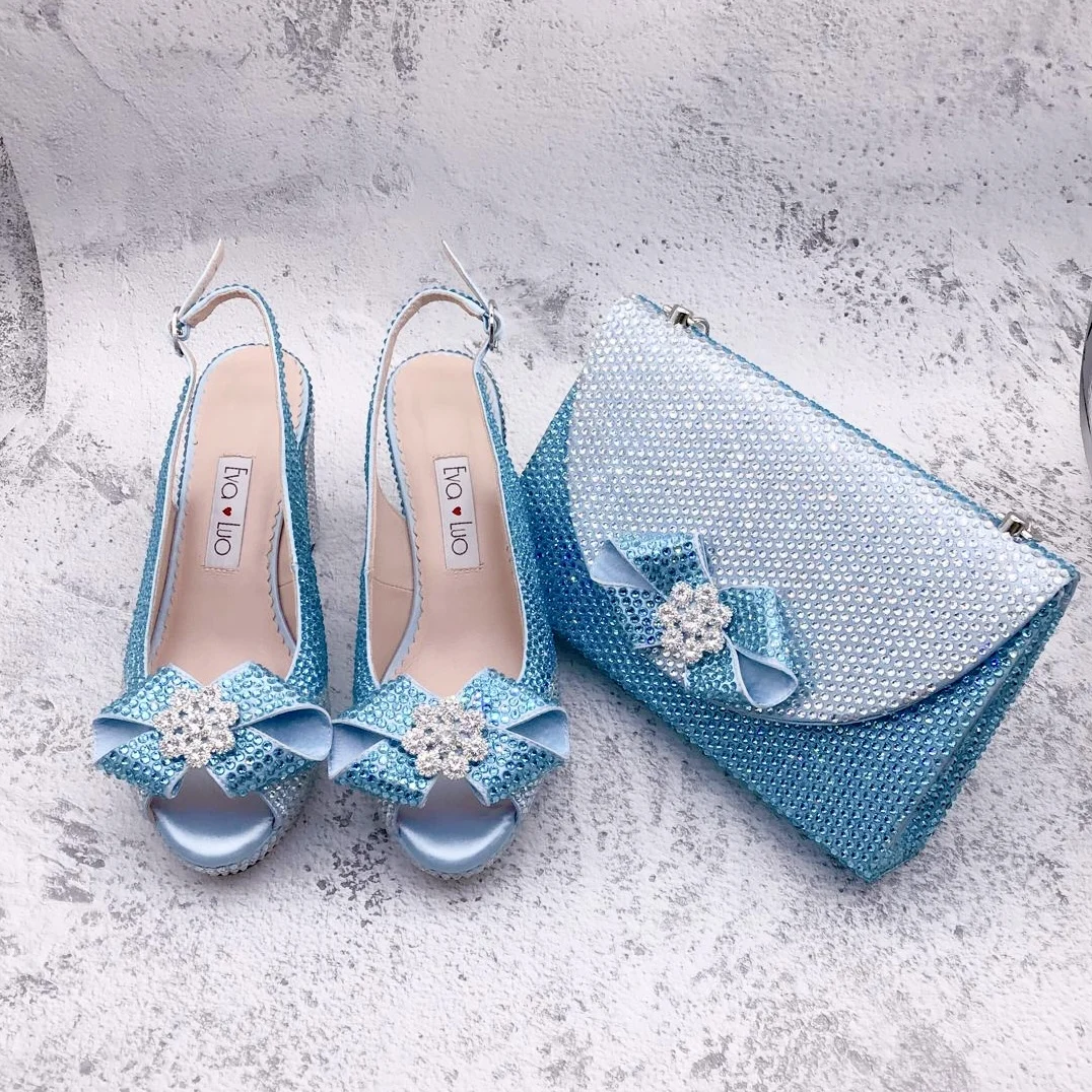 BS1631 New Design Customizable Women Shoes  Wedding Shoes Sky blue Silver Shoes With Matching Bag