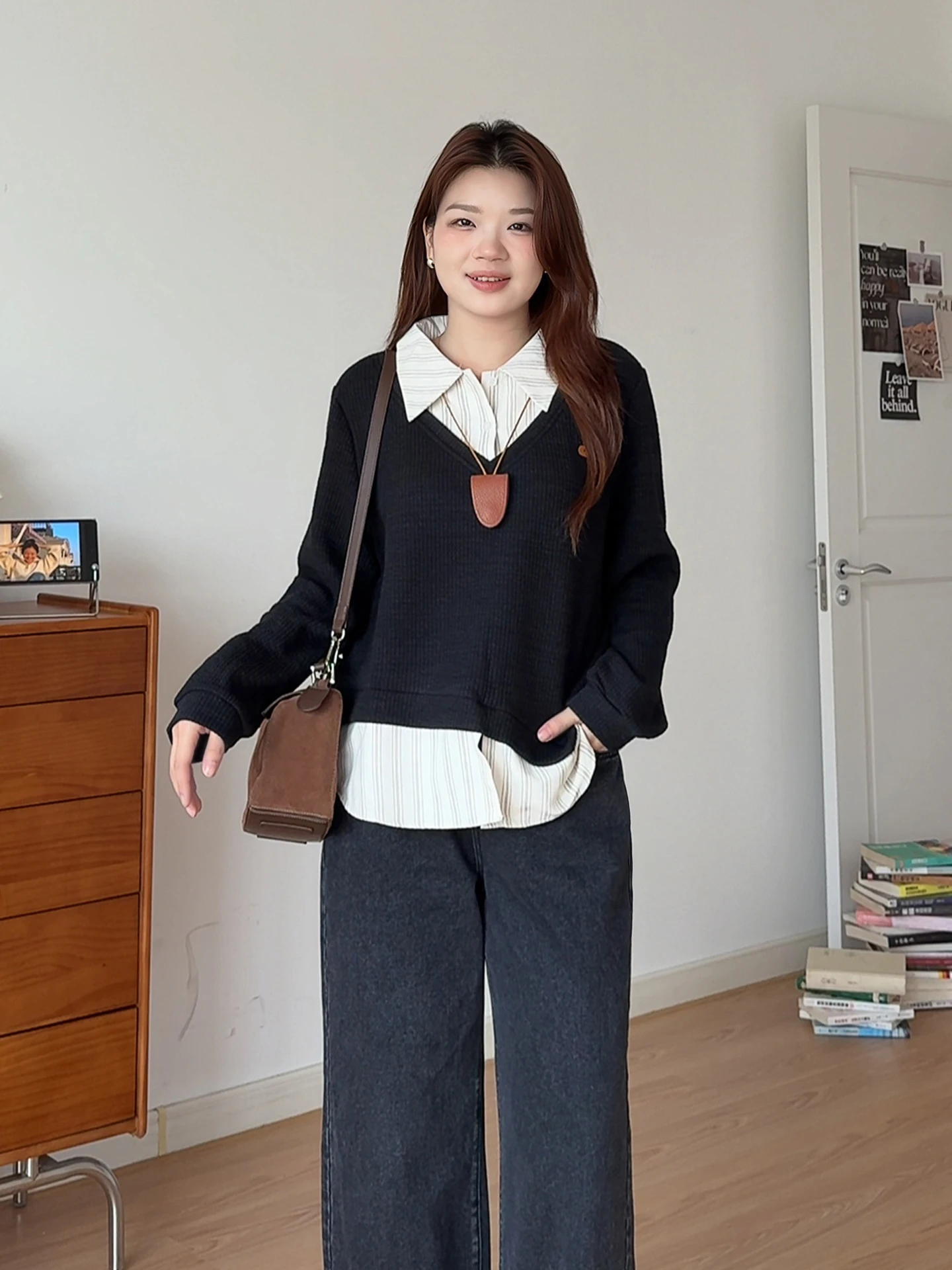 

Повседневная одежда больших размеров в полоску Long Sve irt в стиле пэчворк Pear aped, корейская блузка из полиэфирного волокна для поездок на работу