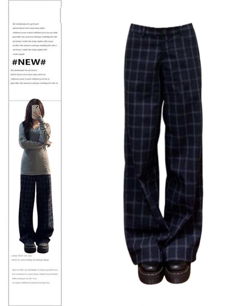 Women's Plaid Pants Baggy 90s Aesthetic Pants Harajuku Japanese 2000s Style Y2k Vintage High Waist Trousers Trashy Clothes 2024