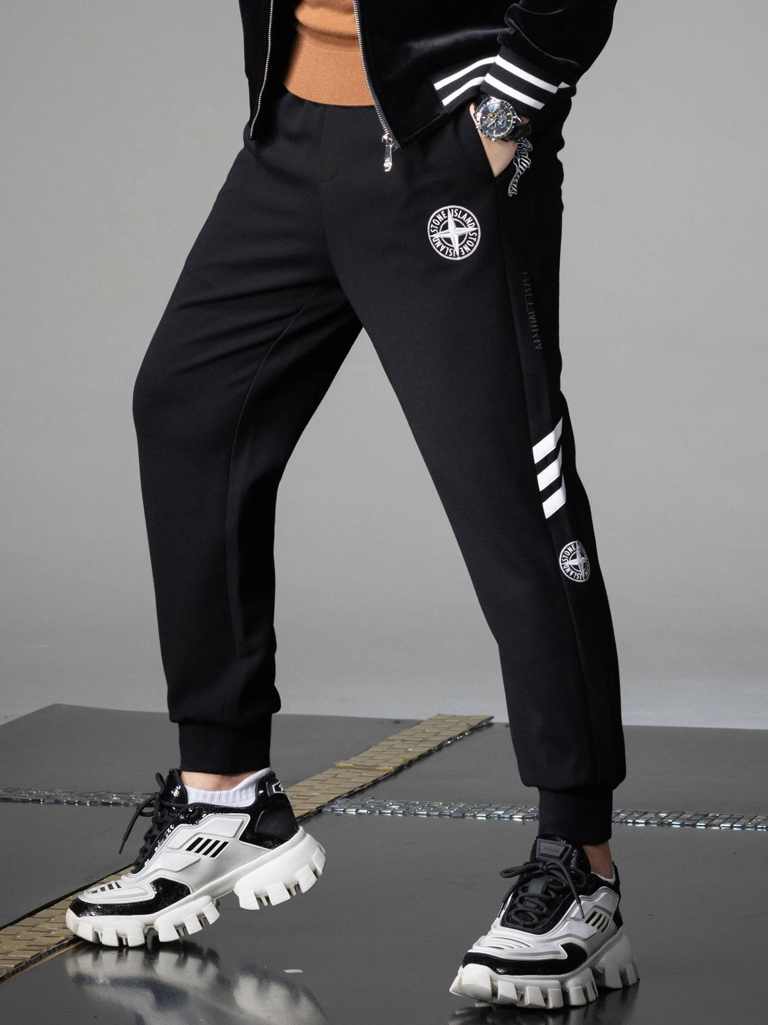 

Bla Casual Men's Pants Faionable Ci Sle Autumn New Arrival Elastic Waist Long Trousers Spor Loose Fit Polyester Nyl...