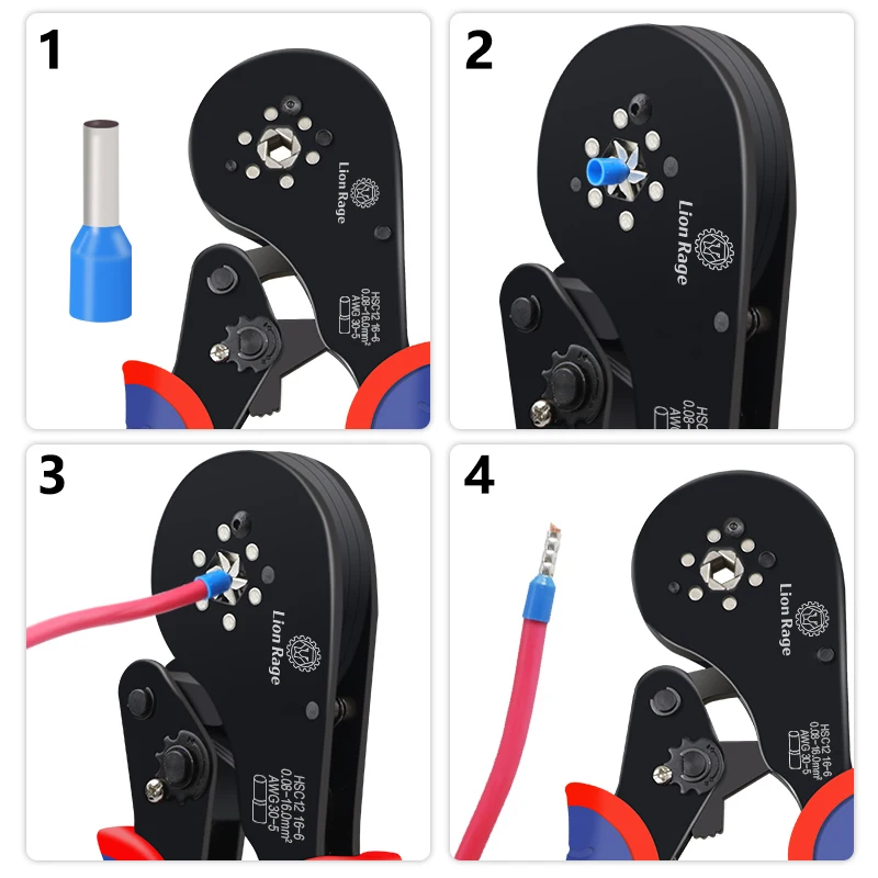 Tubular terminal crimping tool small pliers HSC12 16-6 large terminal precision electrical fixture kit 0.08-16mm ²/ 30-5AWG