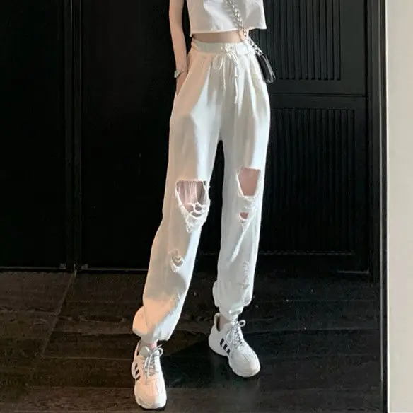 

Повседневные женские спортивные брюки свободного покроя с высокой талией, лето 2023, корейские новые утягивающие брюки, модные длинные брюки с манжетами