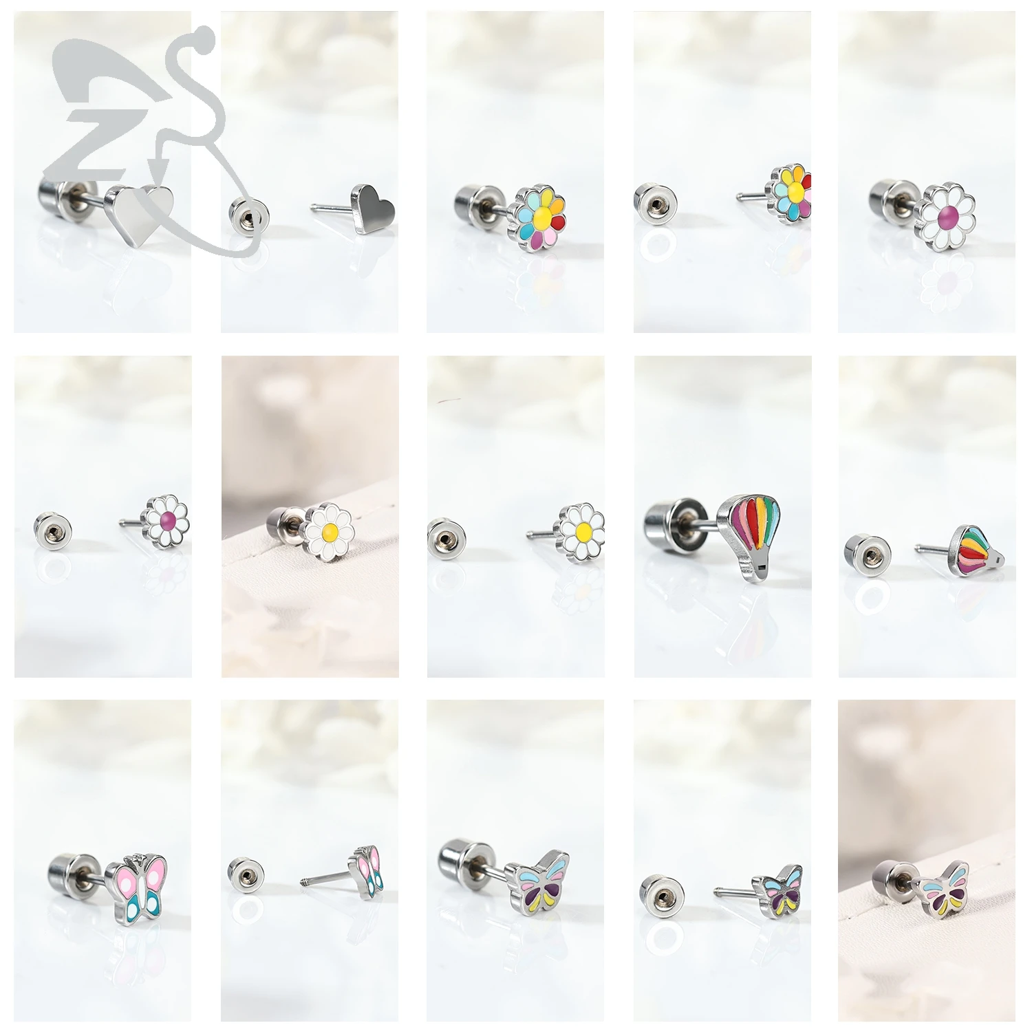 ZS 2pcs/lot Stainless Steel Stud Earring for Women Silver Color Ear Stud Star Moon Heart Simple Ear Helix Cartilage Piercing 20G