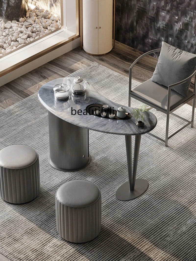 

Tea table light luxury modern microcrystalline stone special-shaped tea table home office kung fu tea table