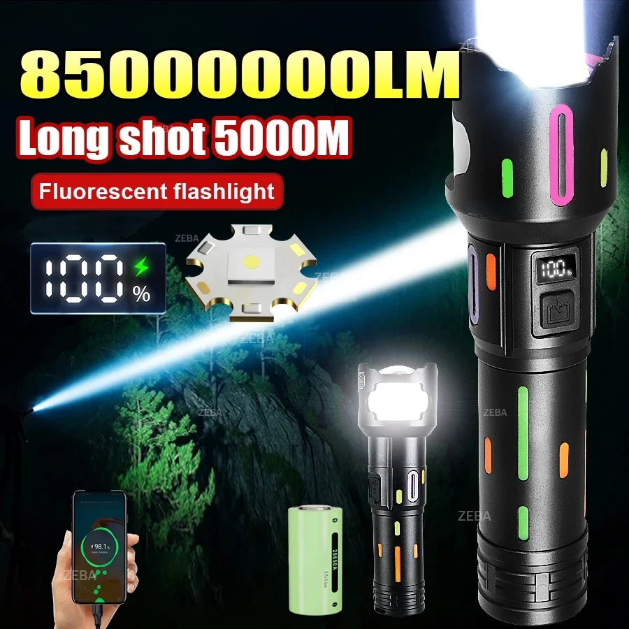 NEW 85000000LM High Power LED Flashlights Strong Light 5000M Rechargeable Zoom Torch Light Outdoor Camping Lantern Portable Lamp