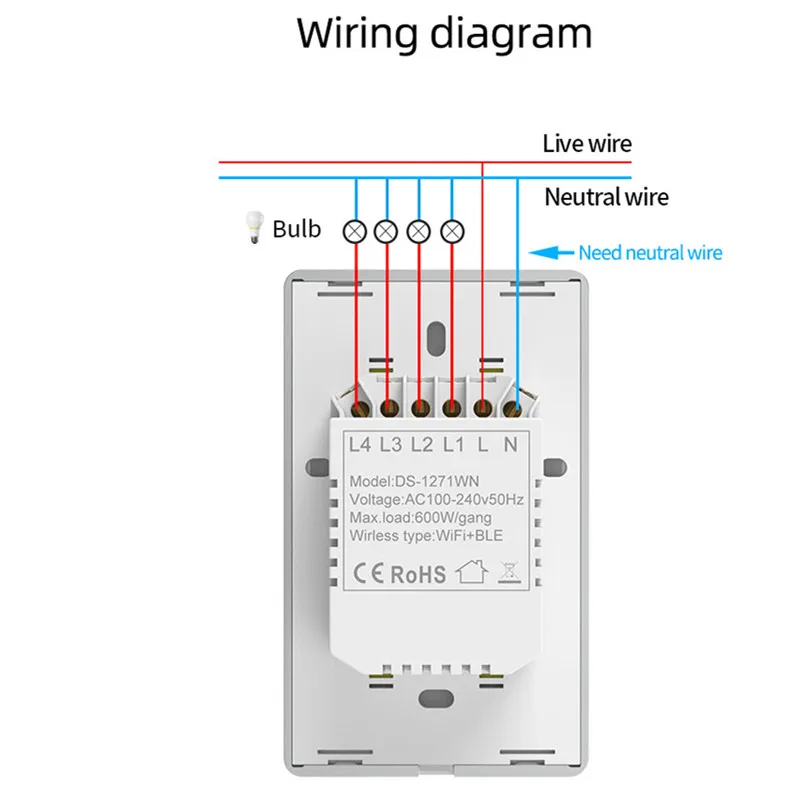 Tuya WiFi Smart Metal Bezel Light Switch US Standard 4 Gang Voice Control Home Touch Sensor Wall Switch Work with Alexa Google