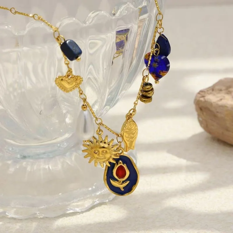 

Retro European And American Metal Necklace for Women Luxury Drop Oil Irregular Color Choker Daily Party Accessory