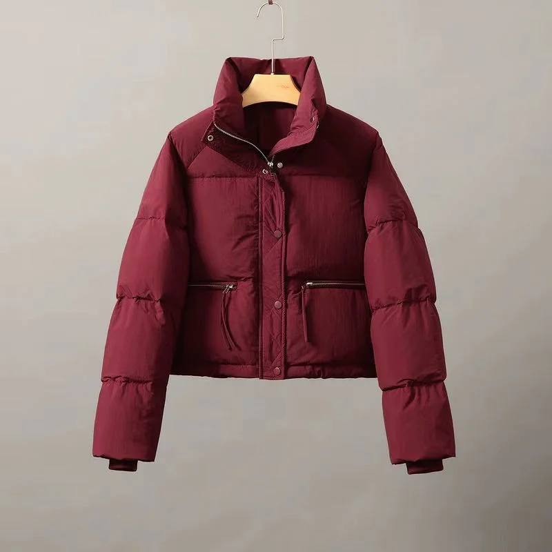 Chaqueta acolchada corta a la moda de invierno para mujer, abrigo de algodón con cuello levantado, Parkas clásicas sólidas, chaquetas abullonadas, abrigo informal dulce que combina con todo