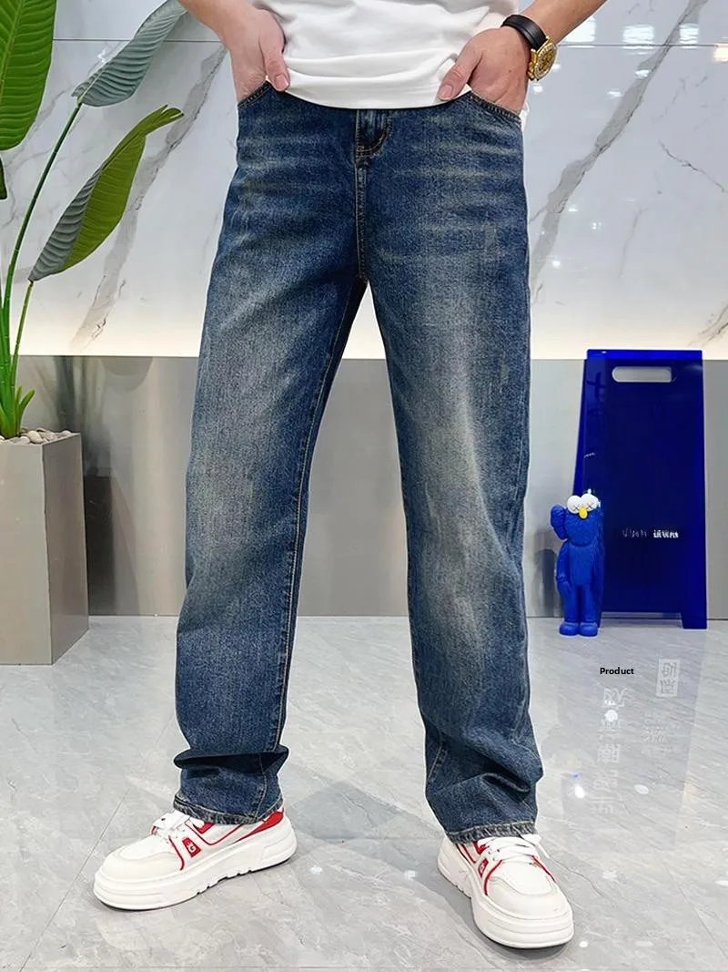 

Men's Straight Leg Jeans Pure Color Casual Waed Comfortable Loose Fit Spring Summer Trendy Long Pants Breathable Youth Sle