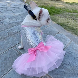 Elegant Dog Princess Dress Sequin Tutu Queen Style with Bowknot Clothes for Small Dogs Teddy Pug Chihuahua Shih Tzu Yorkshire