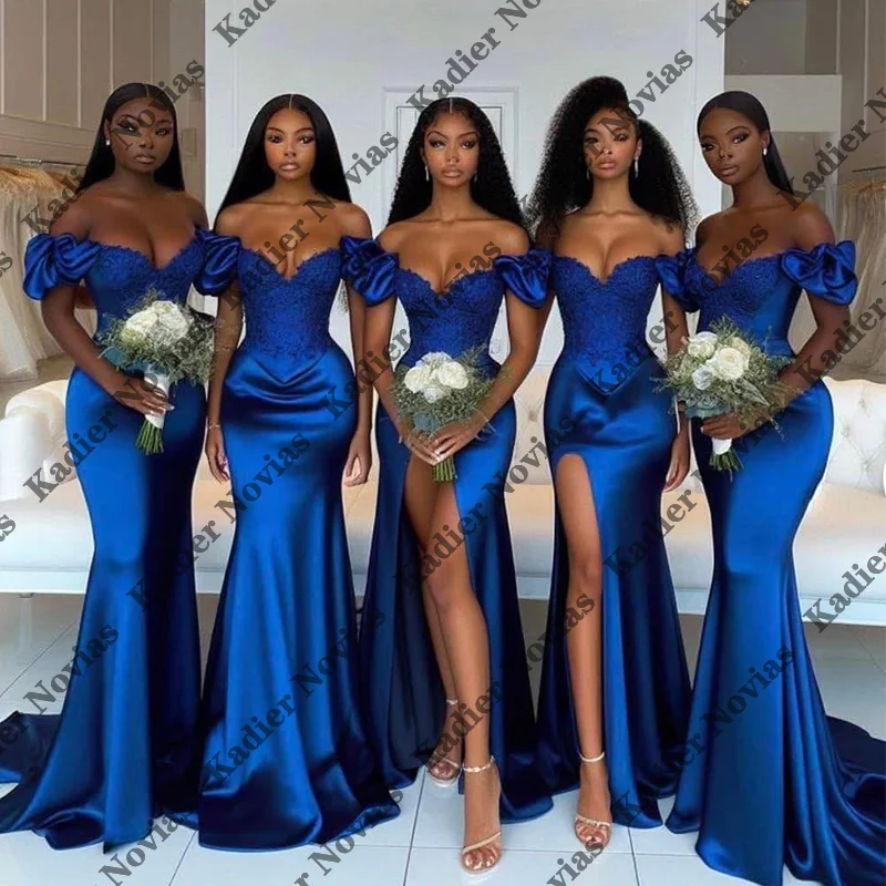 

Customized Vestidos Boda Invitada Long Blue Mermaid Bridesmaid Dresses Formal Wedding Party Dress