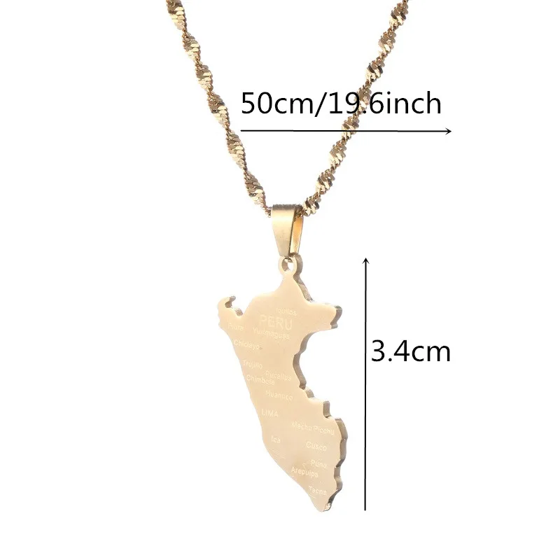 Peru Map Wity City Name Pendant Necklaces Peruvian Jewelry