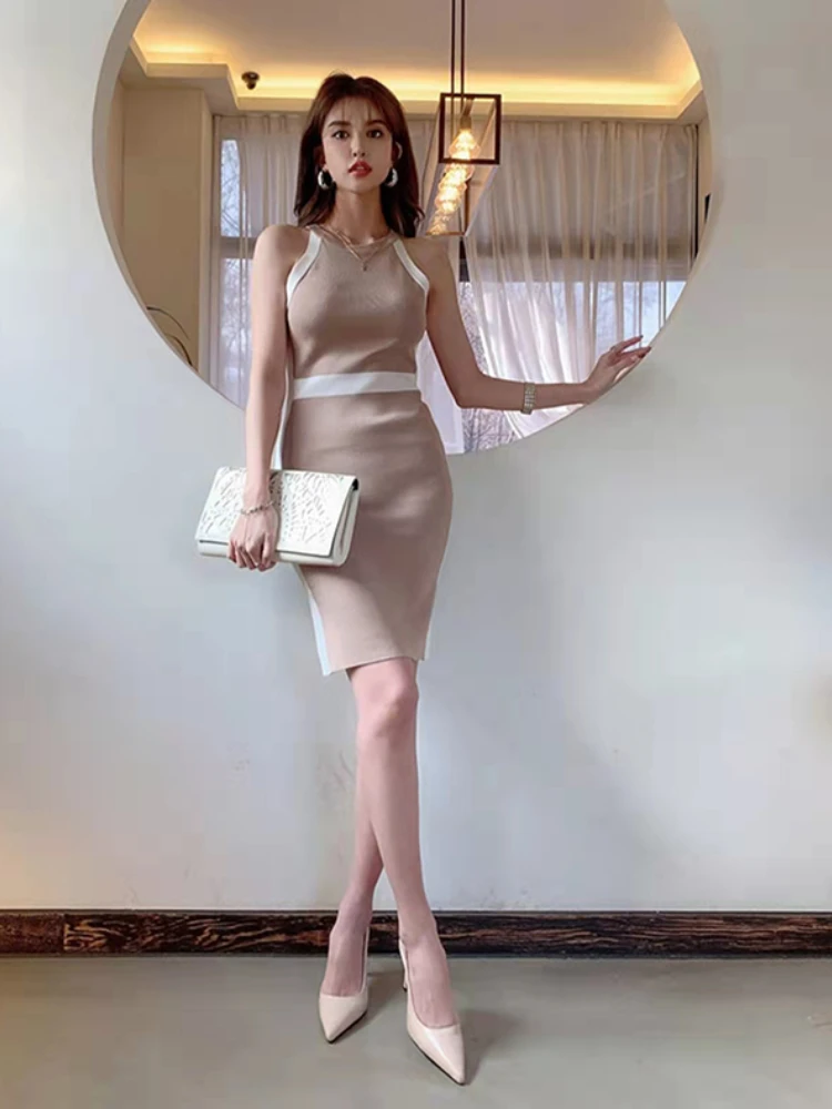 Été femmes Robe moulante soirée femme Vintage fête sans manches plage femmes robes Robe Maxi tricoté Sexy pansement
