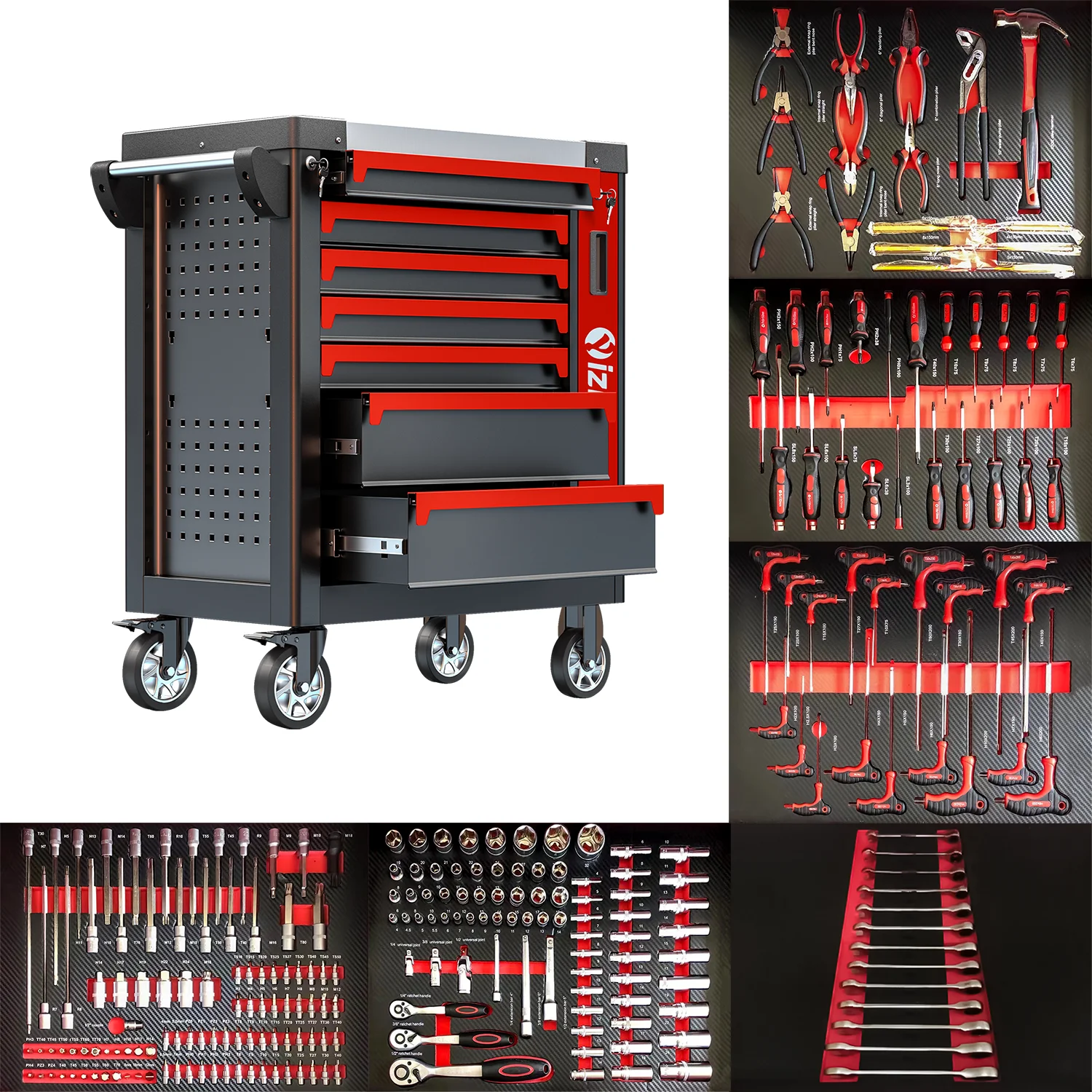 

7 Drawers Garage Storage 250 Pcs Tool Sets Box Tool Chest Workshop Trolley Heavy Duty Tool Cabinet