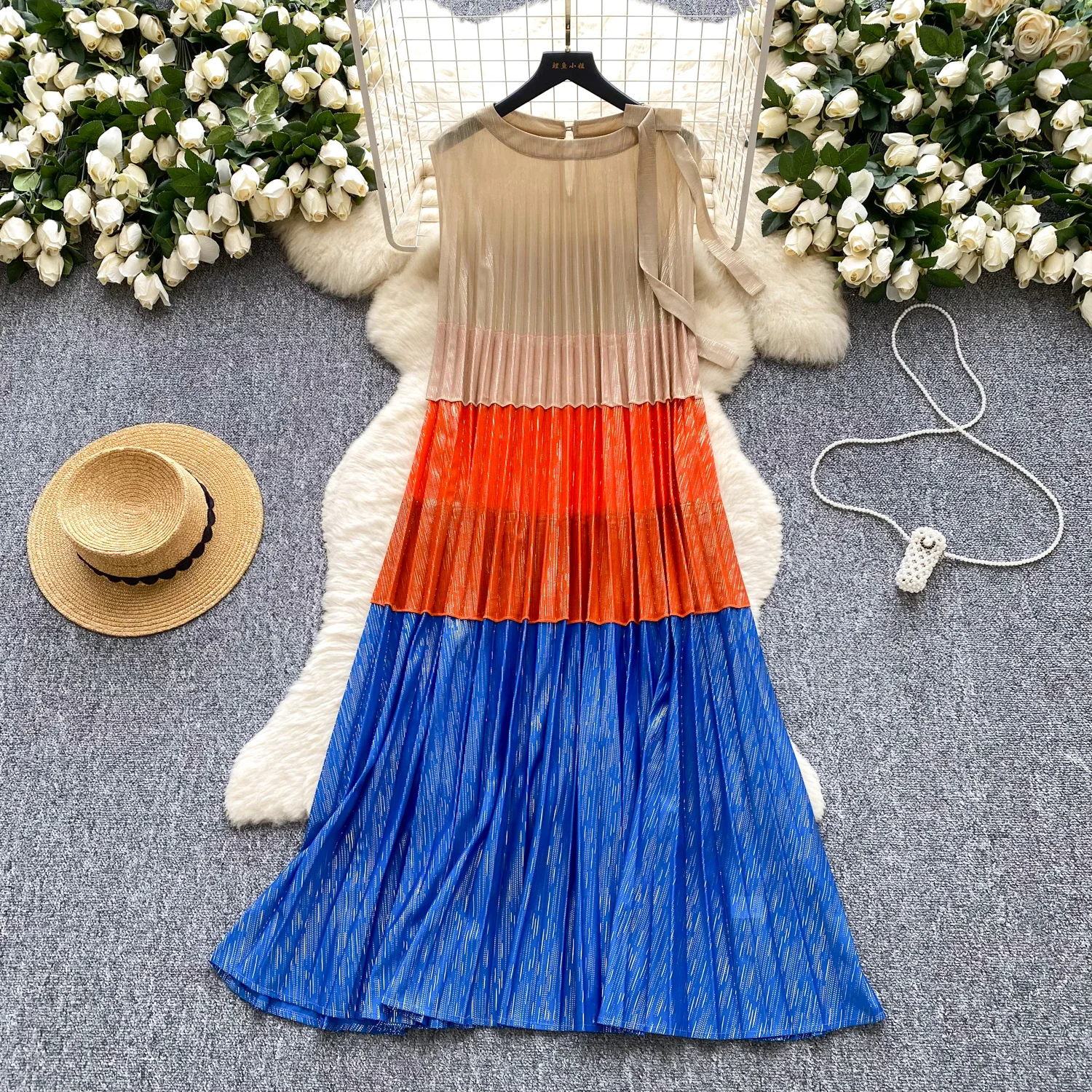 

Vintage sexy sleeveless patchwork loose dress Chic Summer Beach fairycore Vestidos Vacation women clothing