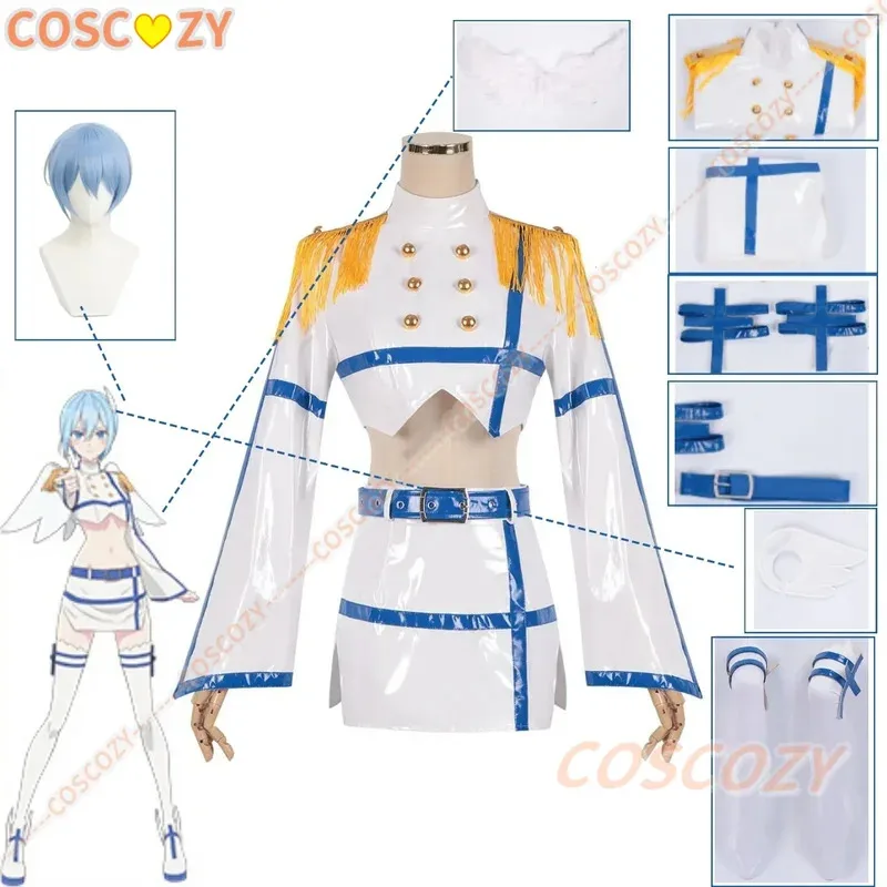 2025 22 애니메이션 2.5차원 유혹 노아 노노아 노키엘 코스프레 의상 가발 날개 파란색 짧은 머리 유니폼 헤드웨어 스타킹