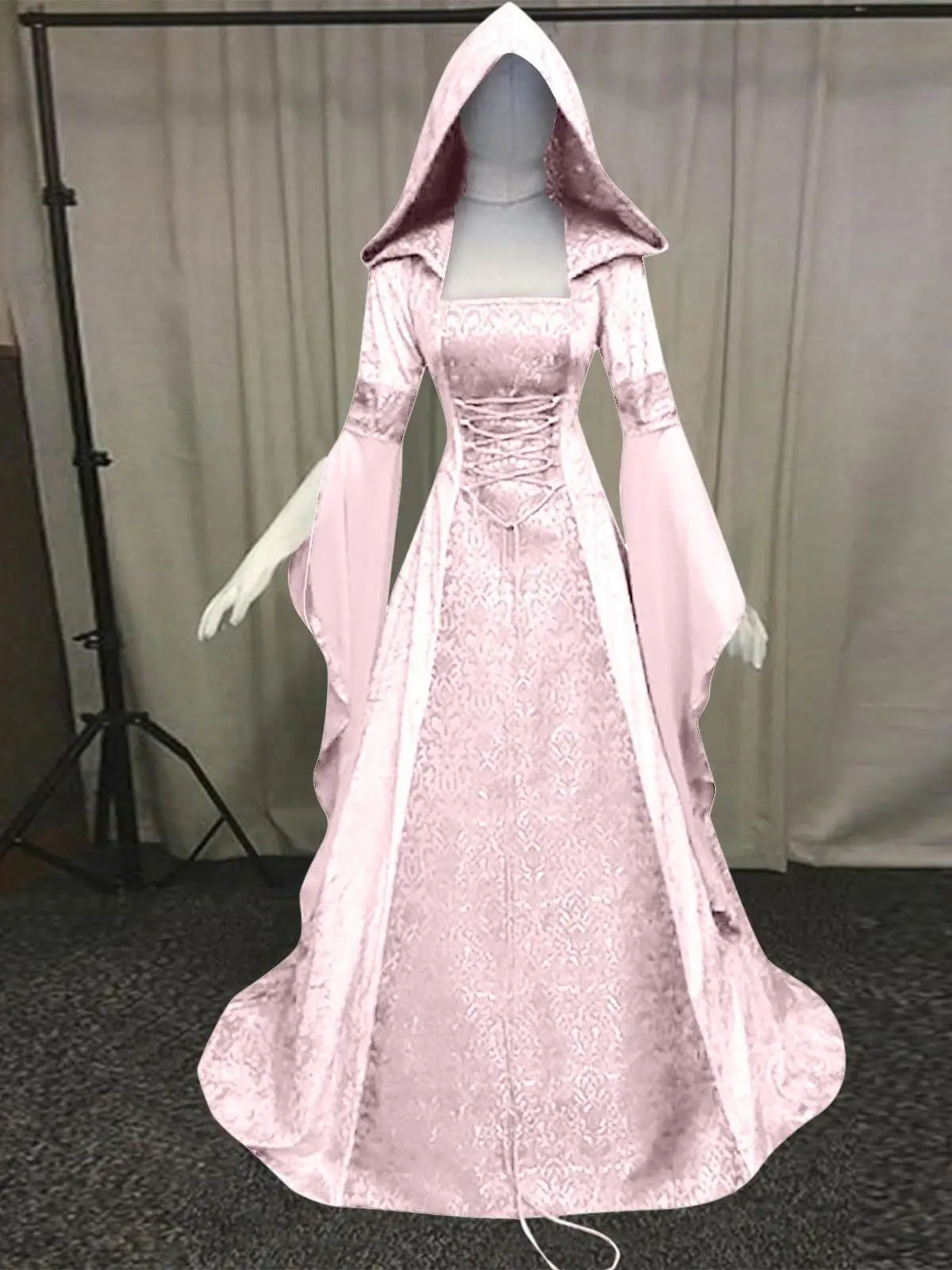 

Medieval Retro Style Cosplay Wedding Dress with Hood And Waist Cinch Cross-Border Women's Halloween Costume Dress