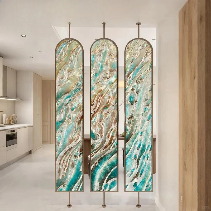 

Restaurant waterproof engineering art customization modern stainless steel glass partition curved oval metal screen partition