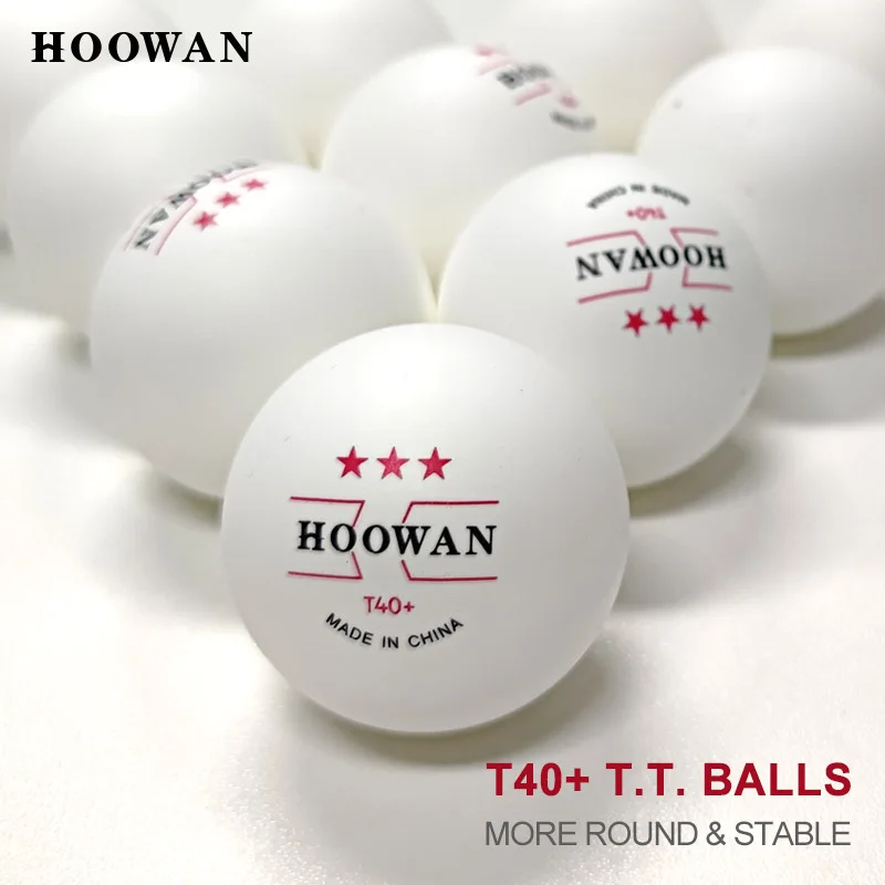 50Pcs Table Tennis Balls 3 Star HOOWAN T40+ Ping Pong Ball ABS New Material More Round & Stable