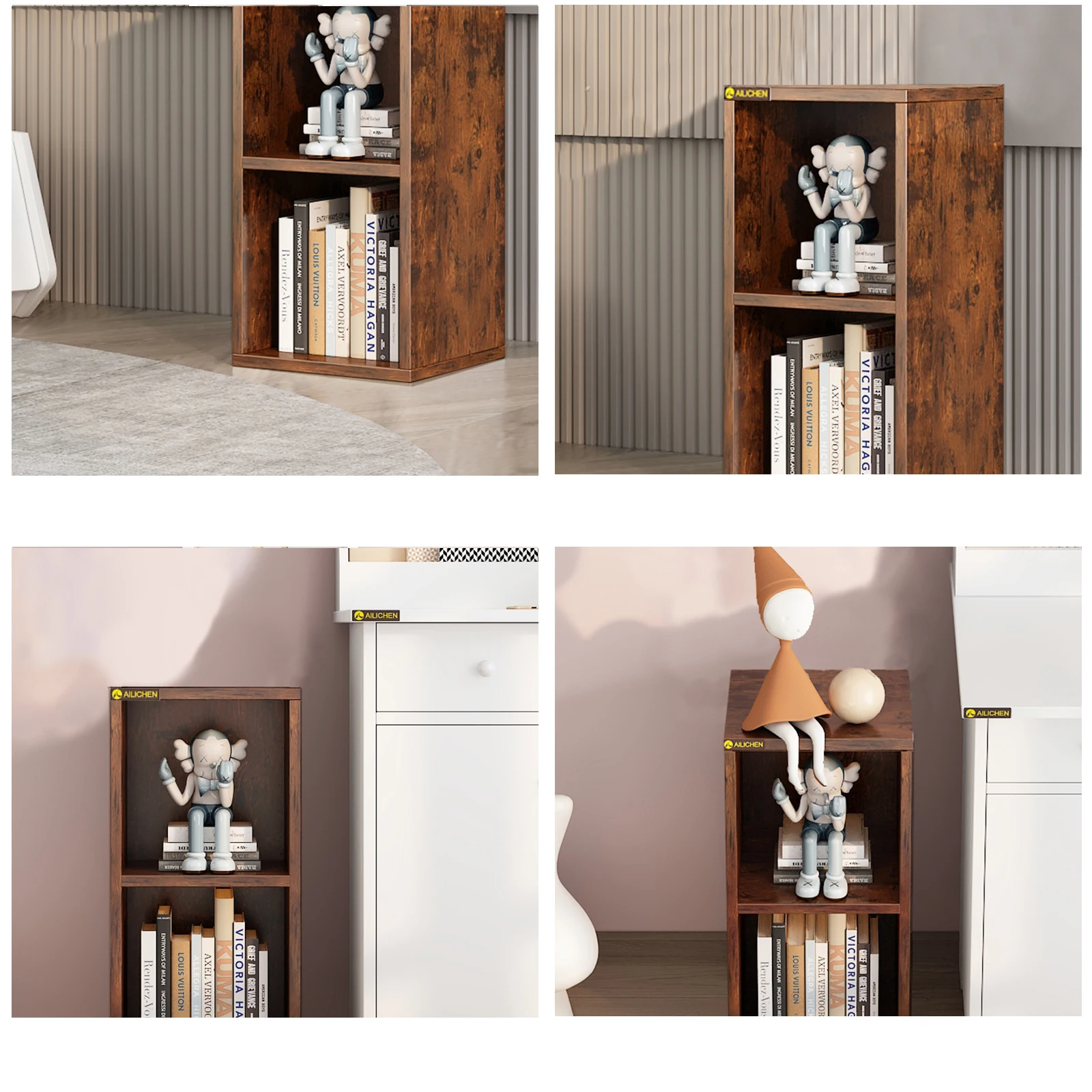 YQ JENMW Antique Wood Color High Grade Small Bookcase, Simple Living Room Storage Cabinet, Rental House Storage Rack