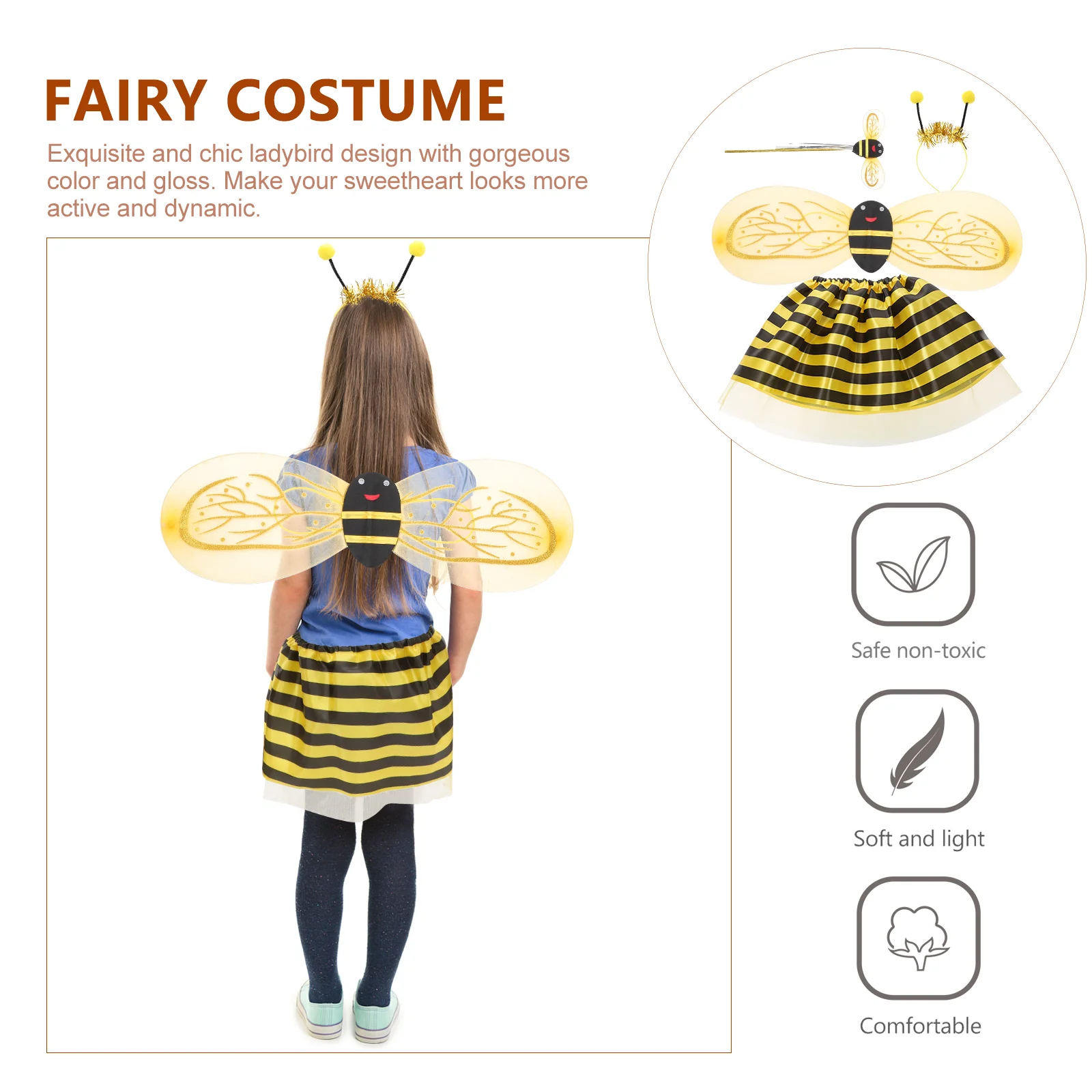 Costume de cosplay jaune avec ailes pour enfants, équation, bande de sauna, baguette pour enfants, performance sur scène scolaire, garçons et filles, 3 pièces