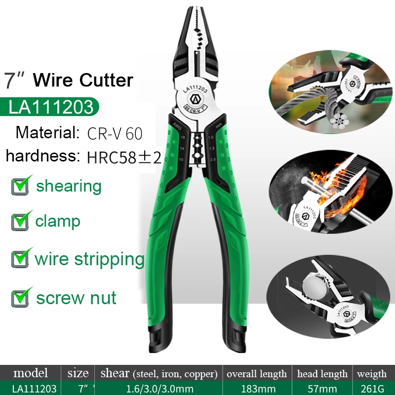 LAOA 7inch Wire Cutter Long Nose Pliers Multifunction Diagonal Pliers Side Cutter Cable Shears Electrician Tools