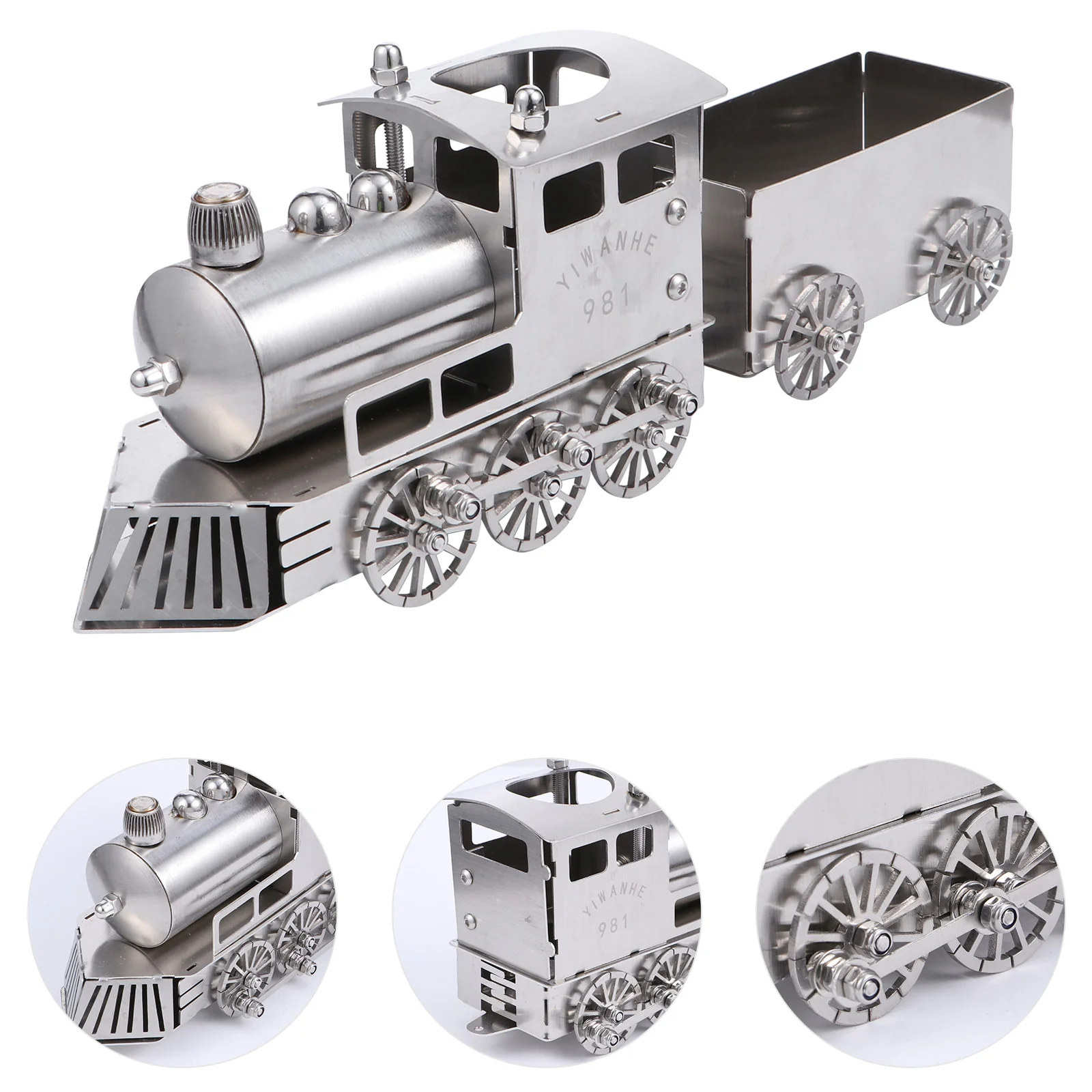 Steam Locomotive Engine Model Train Vintage Car Decor Desktop Decoration Stainless Steel