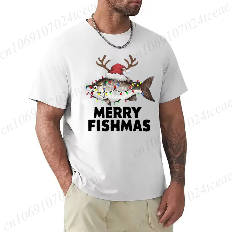 

Men's MERRY FISHMAS Graphic T-Shirt, Funny Fisherman Christmas T-Shirts Fishing Men's Tops Short Sleeve Tee Shirts Tshirts Gift