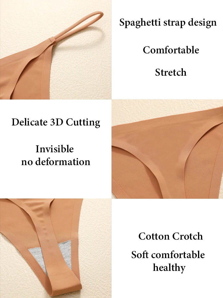 5PCS Seamless Underpants Women Ice Silk Thongs Sexy Low Waist Bikini T-back Fem… - Image 5