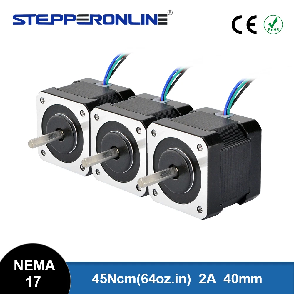 STEPPERONLINE 3PCS Nema 17 Stepper Motor 40mm 45Ncm(64oz.in) 2A 4-lead Nema17 Step Motor 1m Cable for DIY 3D Printer CNC Robot