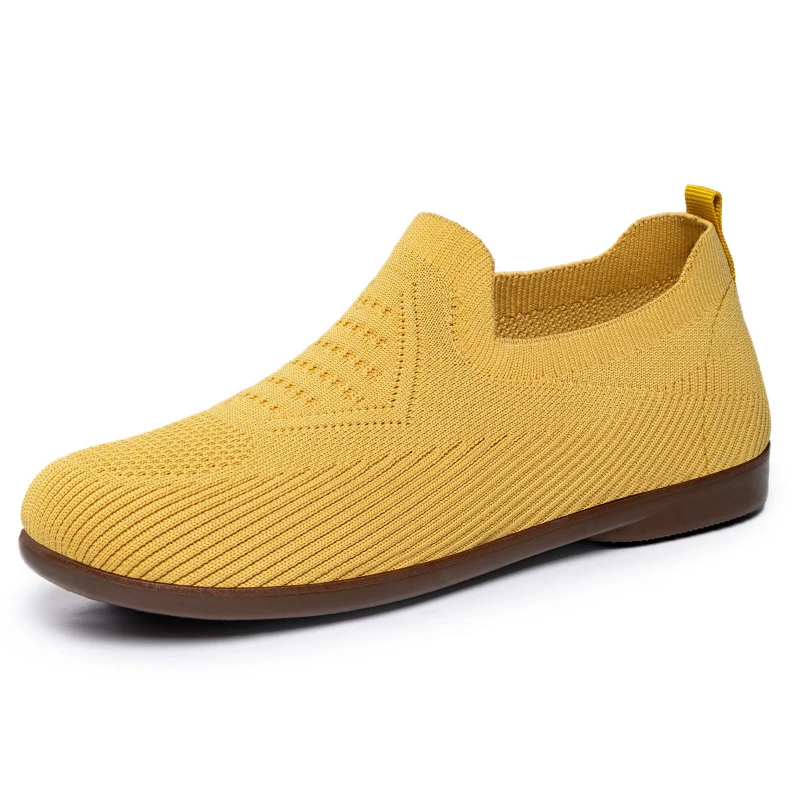 

Women's Yellow Knit Slip Sneakers Breathable Stretchy Casual Shoes Lightweight Comfortable for Walking Travel Daily Wear Fashion