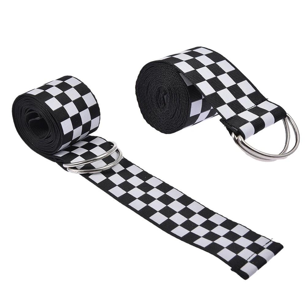 Fashion Street Style Women Punk Checkerboard Long Belt D Ring Plaid Checkered Belts Jeans Black White  Plaid  Canvas Belt 135cm