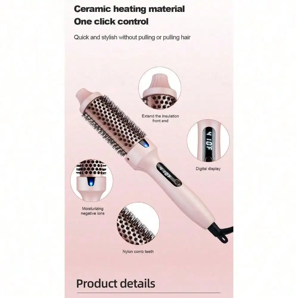 Hot Air Brush Curling Iron For Women Home & Travel Hairstyling 1PC Birthday Gift Negative Ion Anti-Scald One Step Dry & Curl Hair Styler Quick heating, with 5 temperature adjustment settings. Suitable for straightening and curling hair.