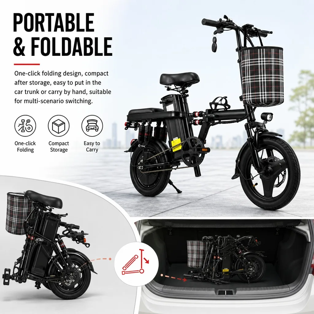Adult Electric Bicycle 8 Shock Absorbers 14" Tires 500W 48V 15Ah Foldable E-Bike Smooth Ride Commuter Folding Ebike Scooter image 7