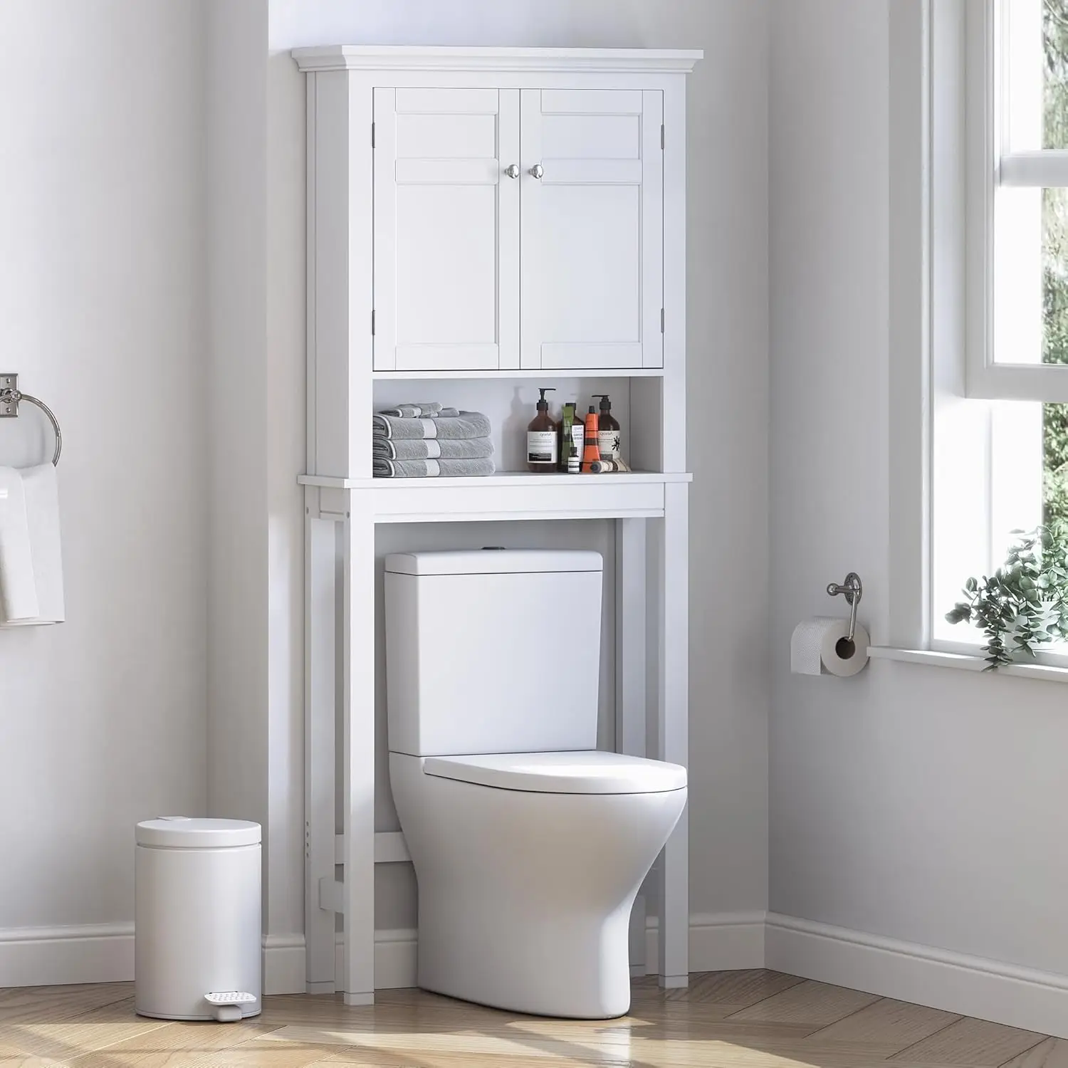 

White Over The Toilet Storage Cabinet, Bathroom Shelf Organizer for Space Saving