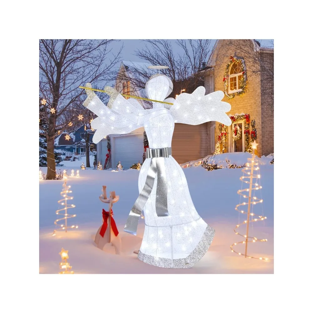 

Christmas Outdoor Lighted Angel, Pre-Lit Yard Christmas Decoration, Artificial Christmas Decor w/ 100 LED Lights 4 Ground Stakes