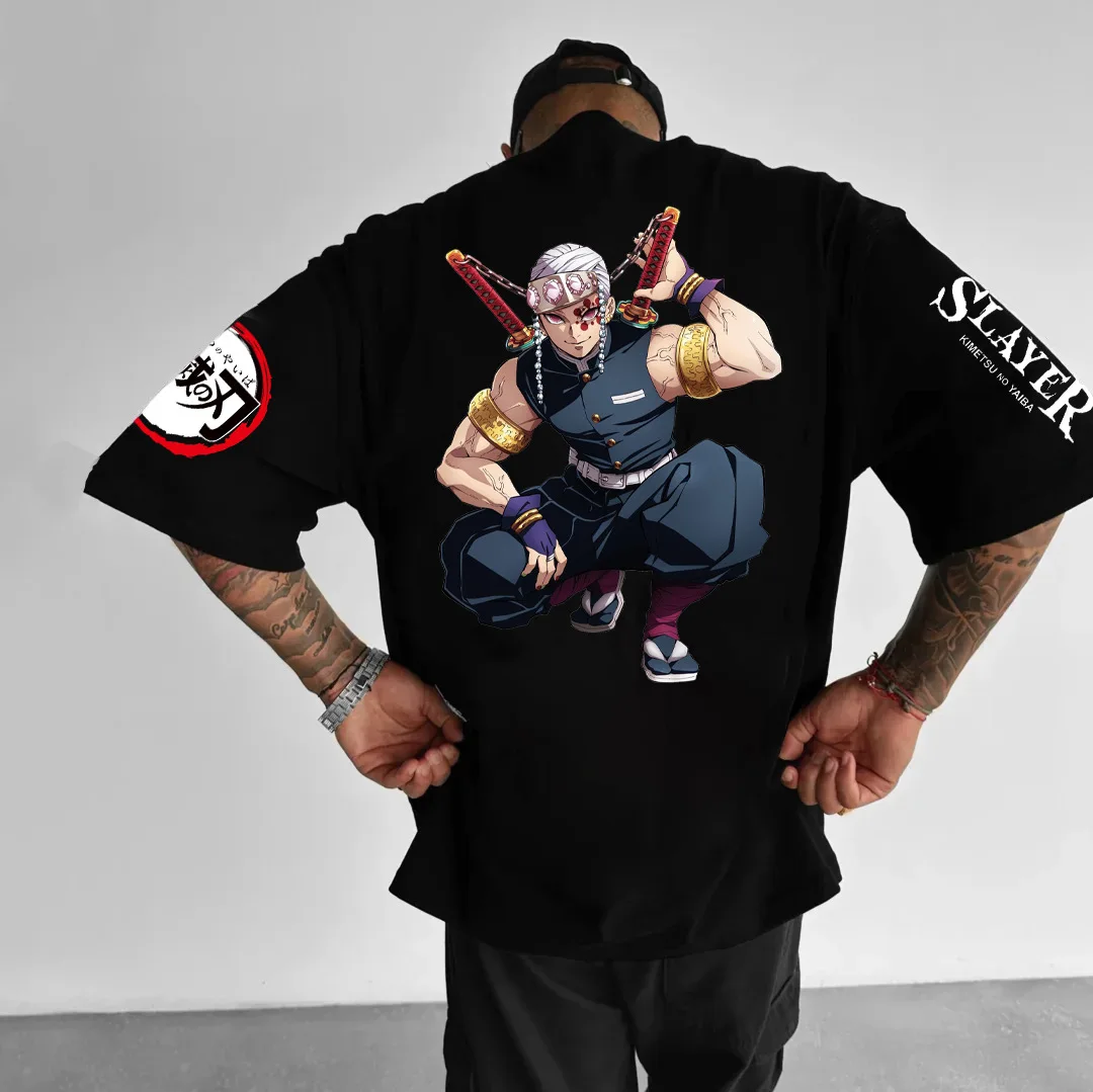 Bandai Demon Slayer Anime Print Mens T-Shirt Summer Clothes Womens Casual Cotton Oversized Short Sleeve T-Shirt Street Top