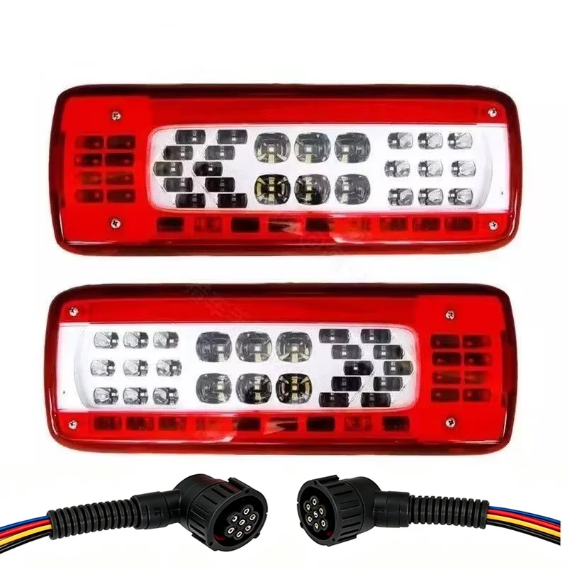 24V LED Rear Lights Combination Tail Lamps for VOLVO FM9 FM12 FH12 FH13 FMX500 With License Plate Lamp/Reverse Buzzer 7Pin Plug