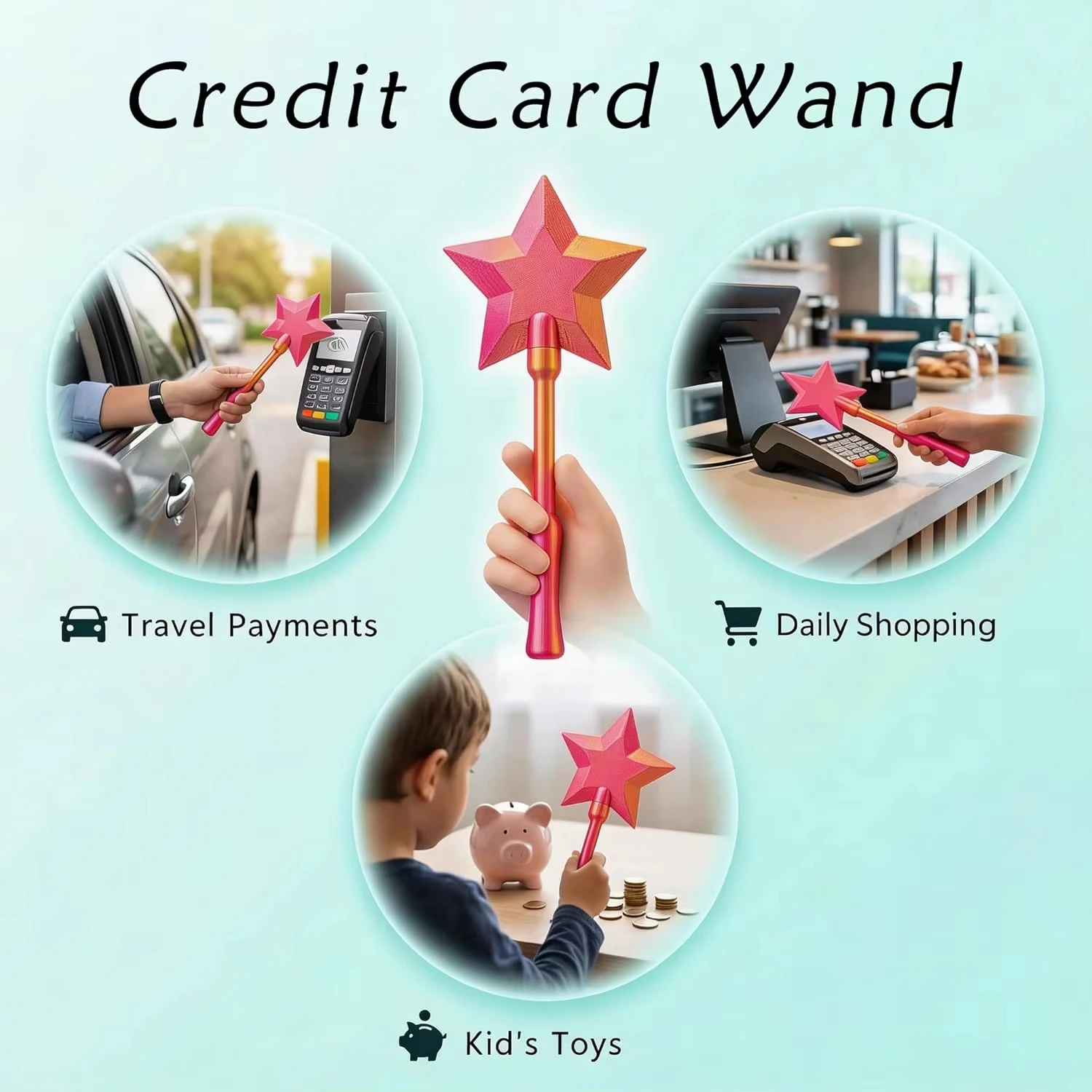 FTCY Fashion Creative Suporte de Cartão de Débito/Crédito 3D Impresso em Formato de Varinha para Mulheres e Homens, Leve e Divertido, com Função Tap to Pay, Presente