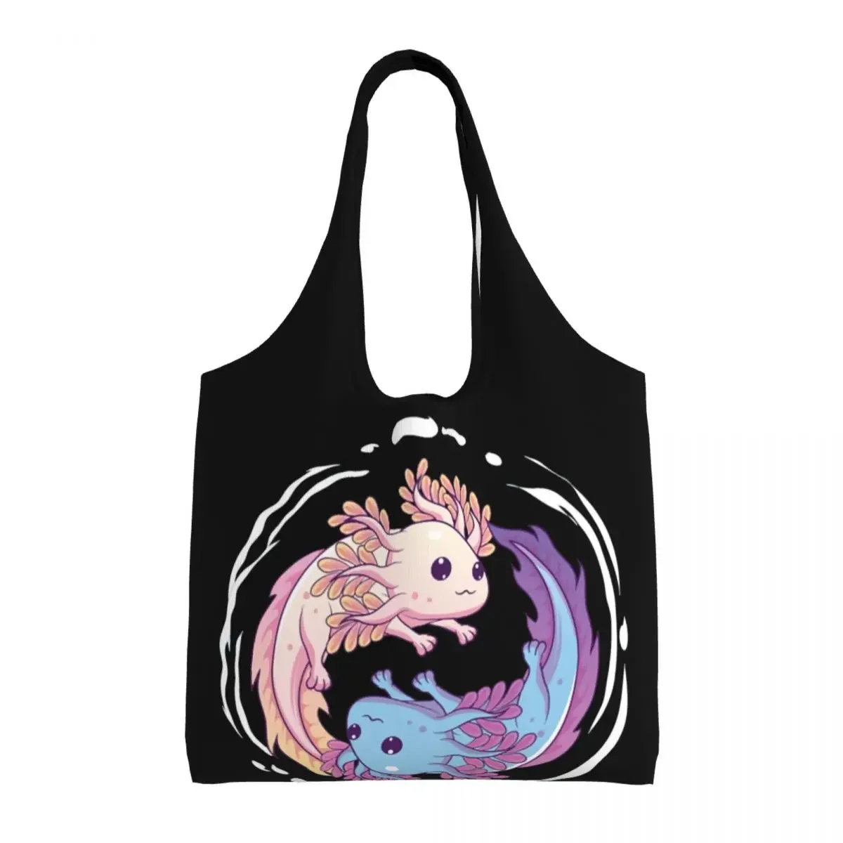 Yin Yang Axolotls Zen Axolotl Meditation Yoga Mantra Shopping Tote Bag Salamander Animal Canvas Groceries Shopper Shoulder Bag