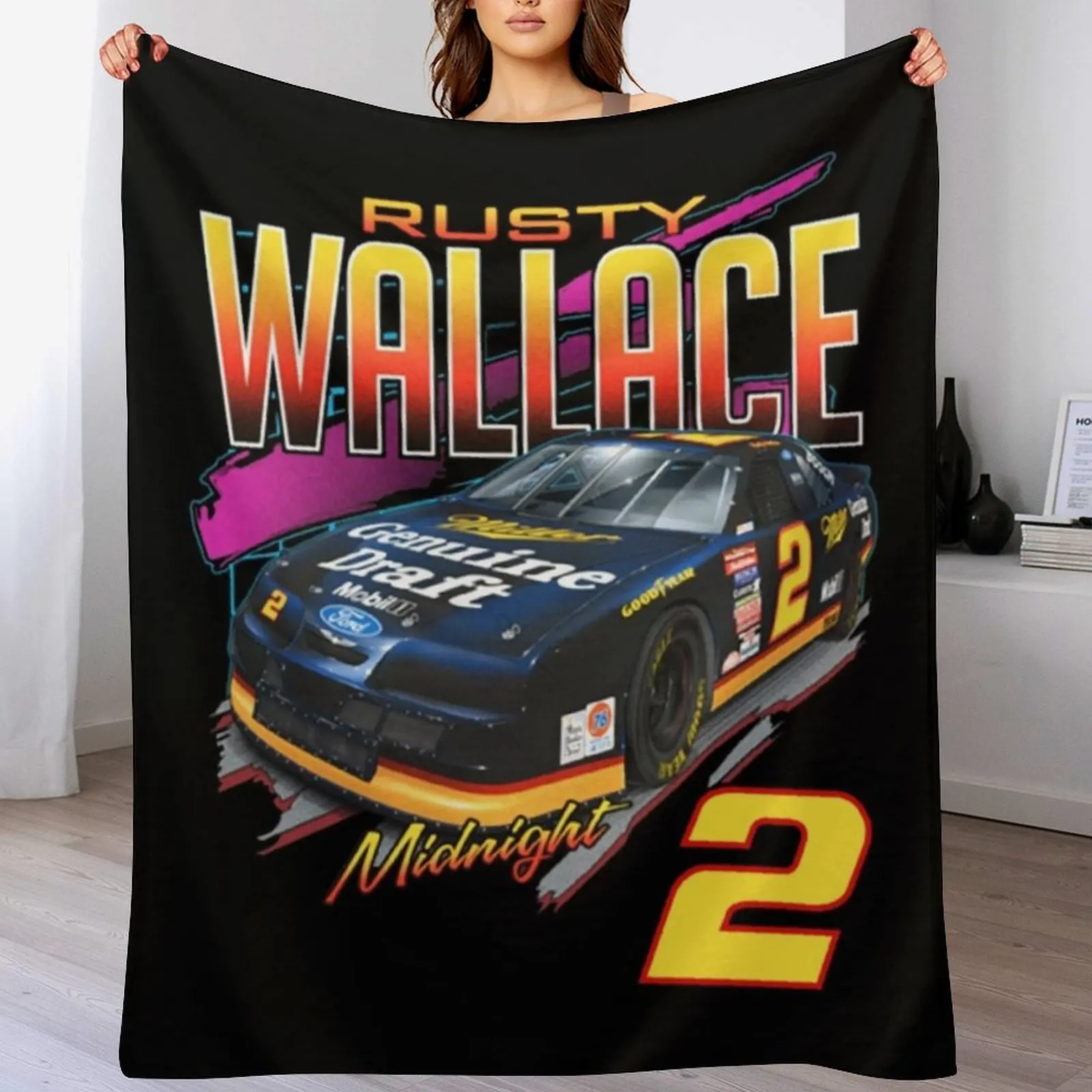 Rusty Wallace Vintage Nascar Car 2020 Black . Essential . Throw Blanket Travel Beautifuls Luxury Blankets